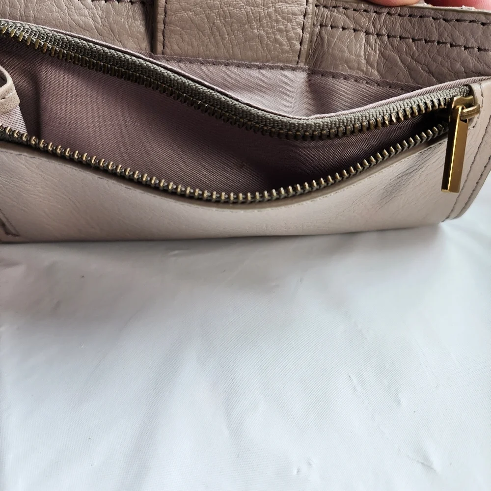 Fossil Multifunction Graystone Taupe Leather Wallet Zip Pocket Multicard Slim